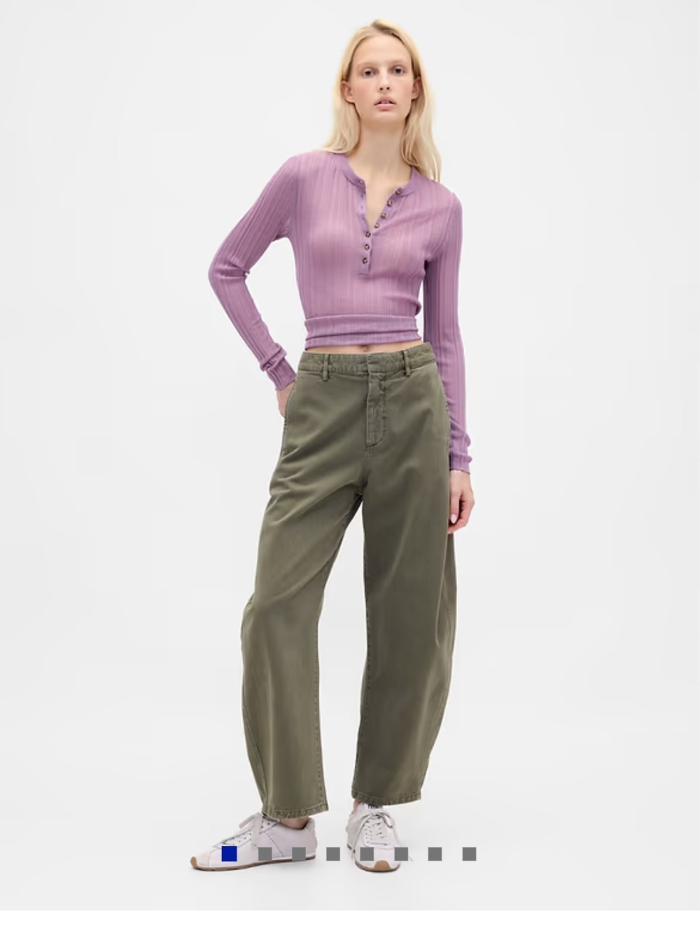 Mid Rise Twill Barrel Pants - 100% Cotton